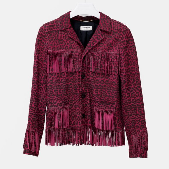 Saint Laurent Fringed Leopard Print Curtis Jacket - Picture 2 of 13
